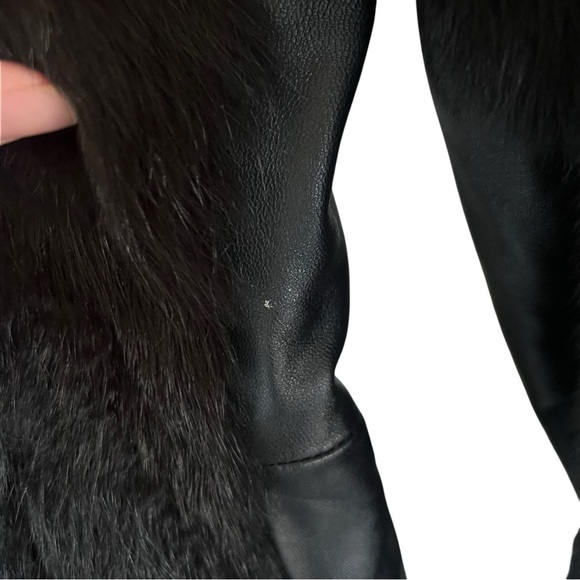 Bebe Black Zip Front Leather Rabbit Fur Coat NWT Medium - Picture 13 of 14